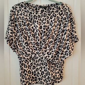 Cynthia Steffe Black, Blue, And Cream Leopard Blouse Sz M